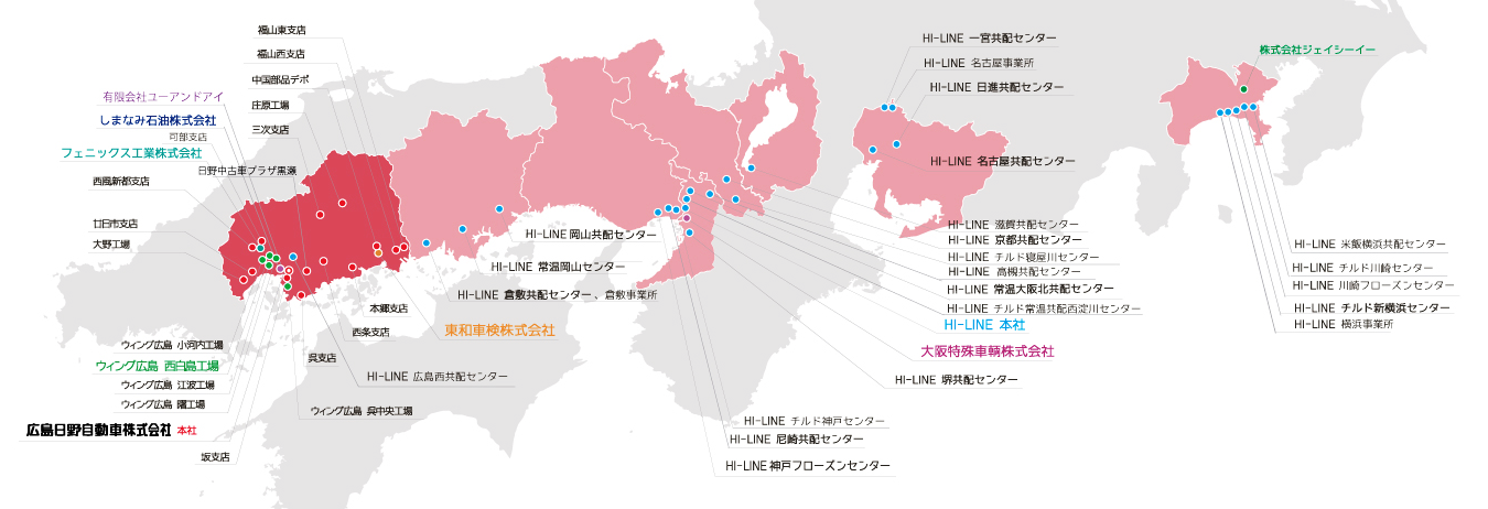 グループ会社所在地の日本地図